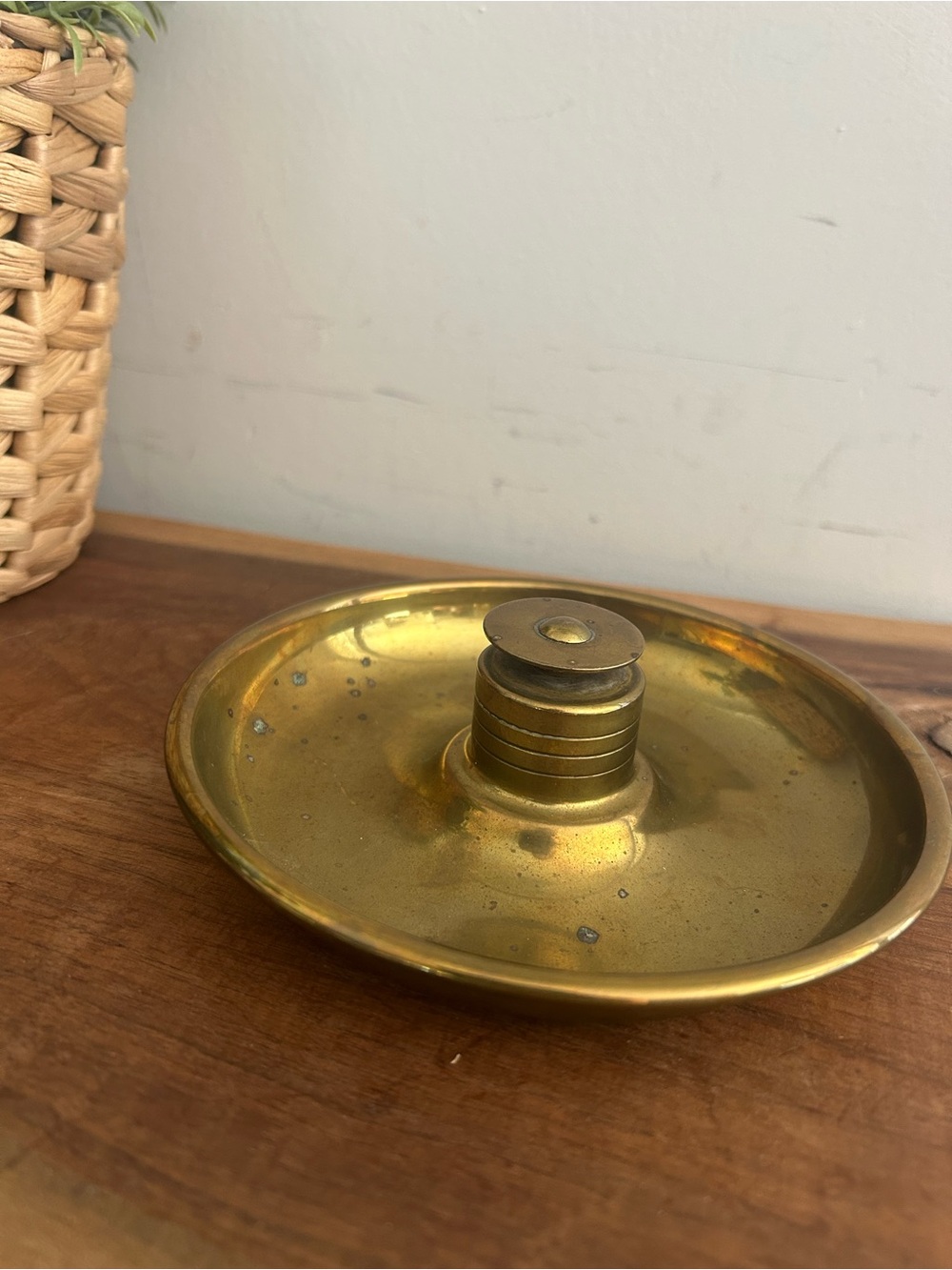 Brass Walking Candlestick Holder Dish Vintage Rare